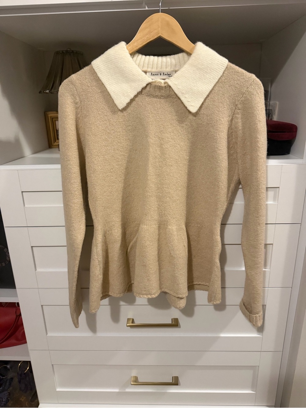 Aaron & Amber Cream Peplum Sweater with White Collar - Picture 3 of 7